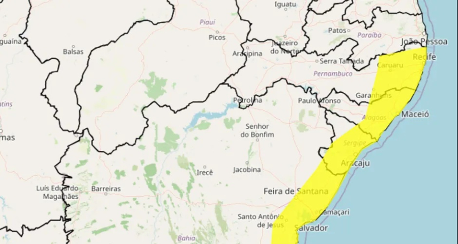 Inmet emite alerta de chuvas intensas para São Miguel dos Campos e outros 70 municípios de Alagoas