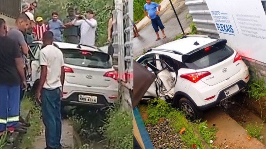 Trem e carro de passeio colidem em travessia férrea no bairro de Bebedouro, em Maceió