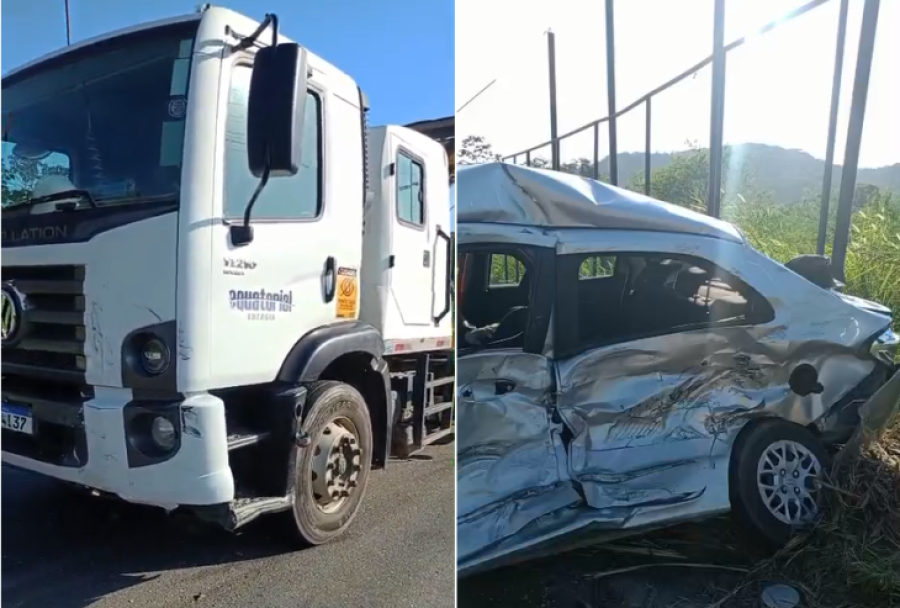 Colisão entre carro de passeio e caminhão da Equatorial deixa feridos na AL-101 Norte em Passo de Camaragibe