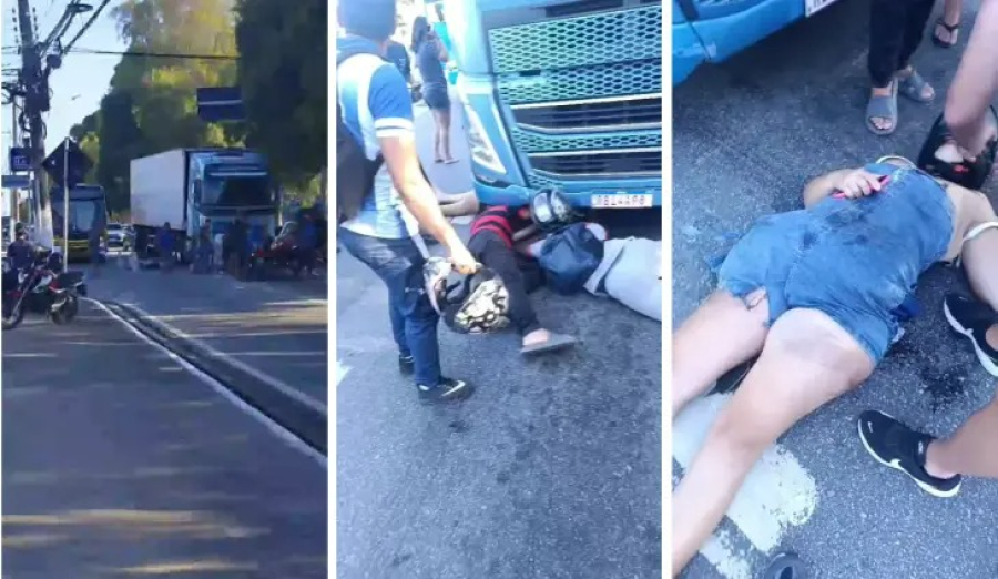 Colisão entre caminhão e motocicleta deixa mulher ferida na Avenida Fernandes Lima, em Maceió